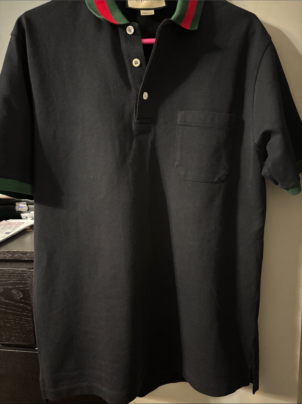 Gucci Black Polo With Green & Red Trim